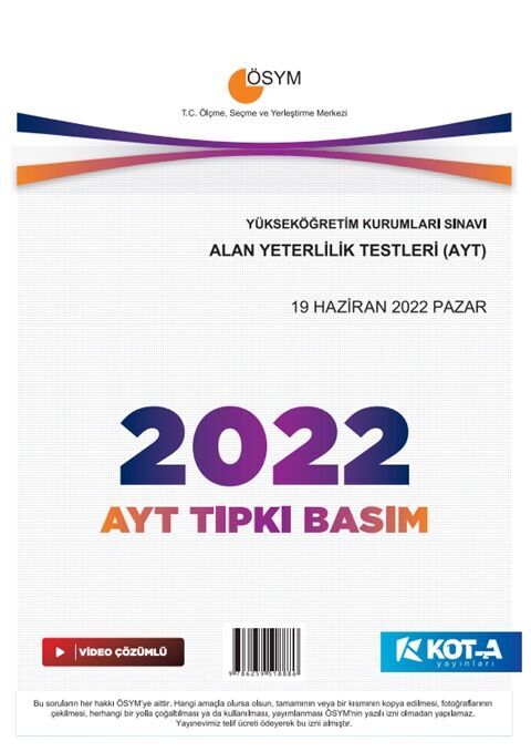 Kota Yayınları AYT 2022 Tıpkı Basım Kota Yayınları AYT 2022 Tıpkı Basım