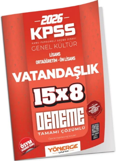 Yönerge Yayınları 2026 KPSS Vatandaşlık İLELEBET 15×8 Deneme Yönerge Yayınları 2026 KPSS Vatandaşlık İLELEBET 15×8 Deneme